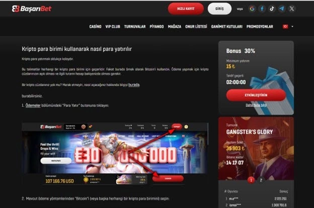 BasariBet casino hesabınıza para yatırabilirsiniz